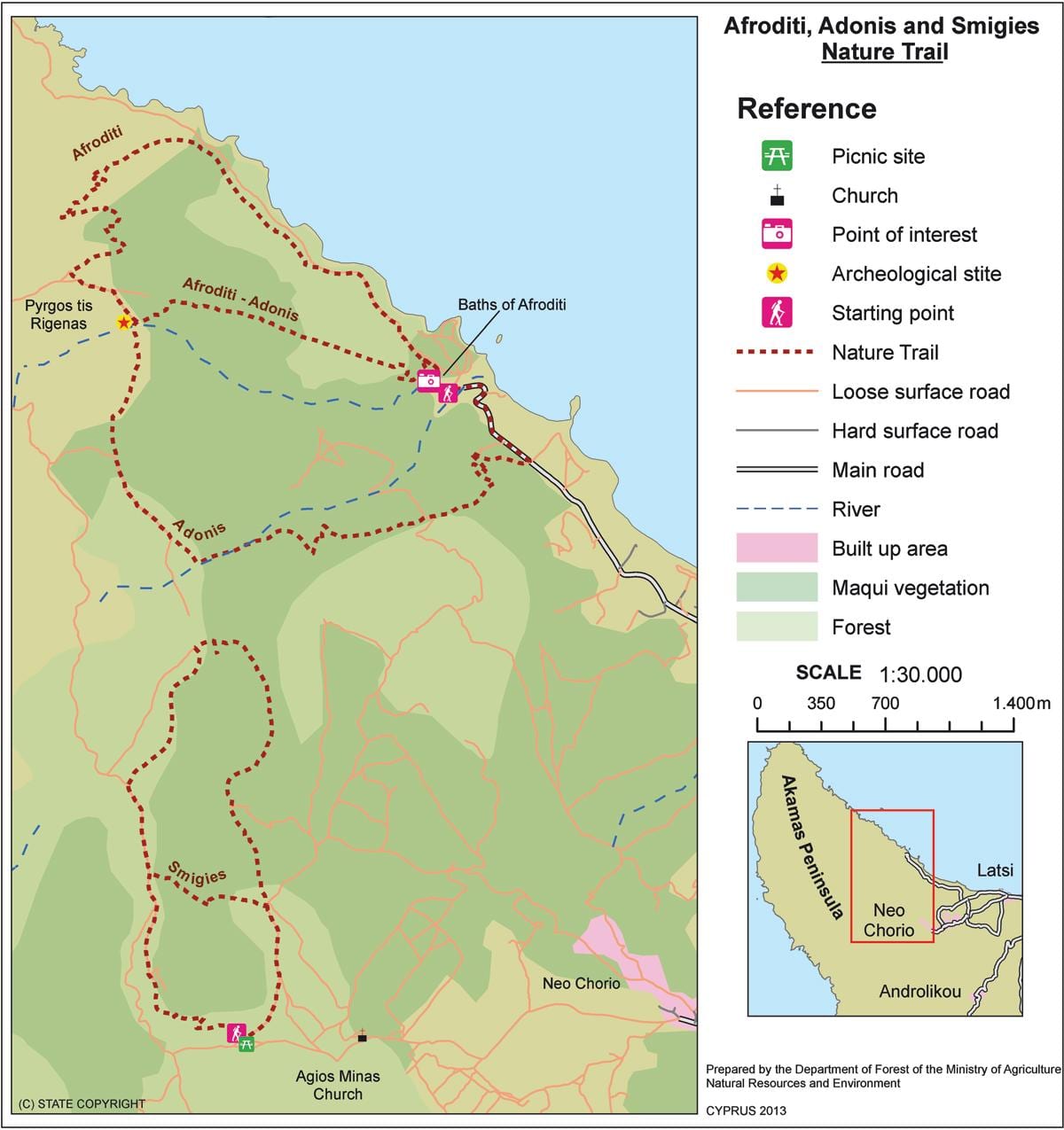 Mapa de afrodita sendero de Chipre 