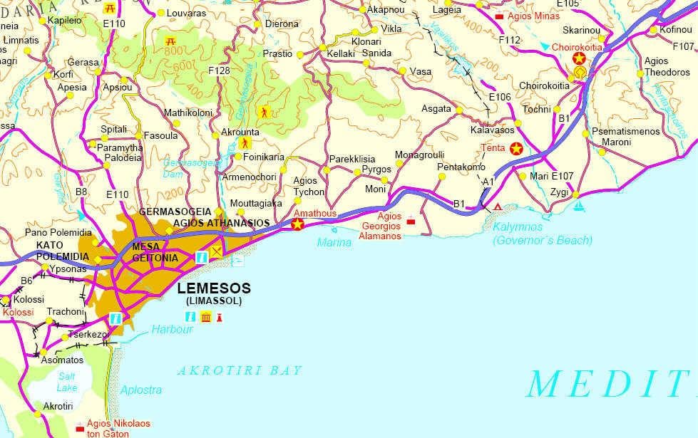 Chipre campos de golf mapa