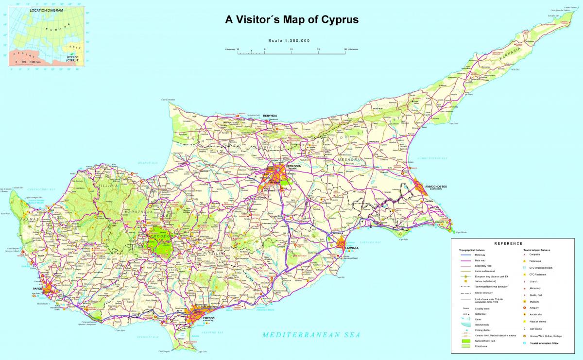 Mapa de Chipre lugares de interés turístico