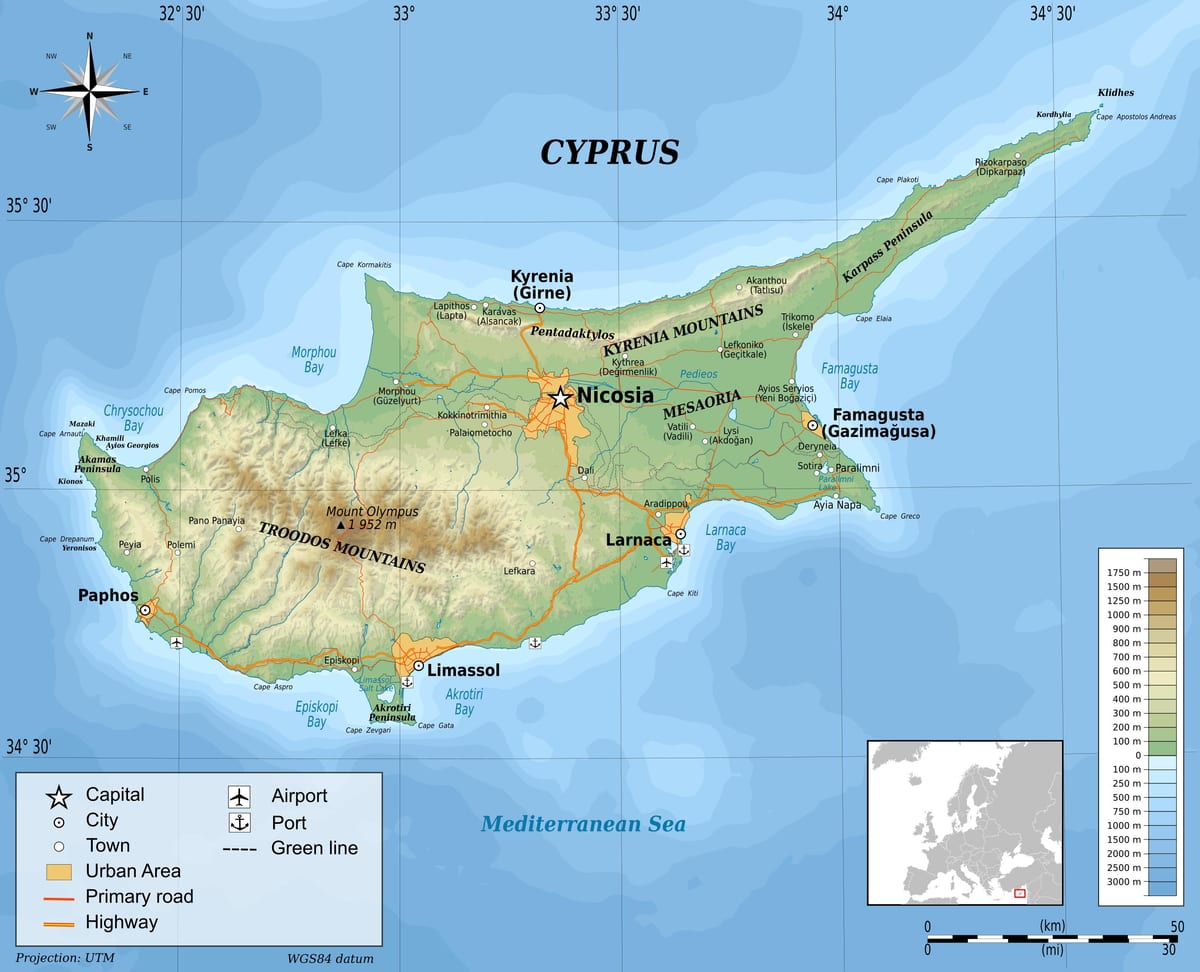 Mapa de Chipre física