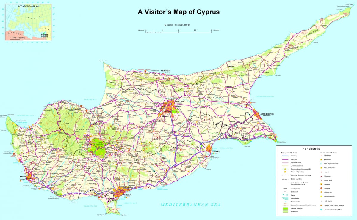 Mapa de Chipre mediterráneo