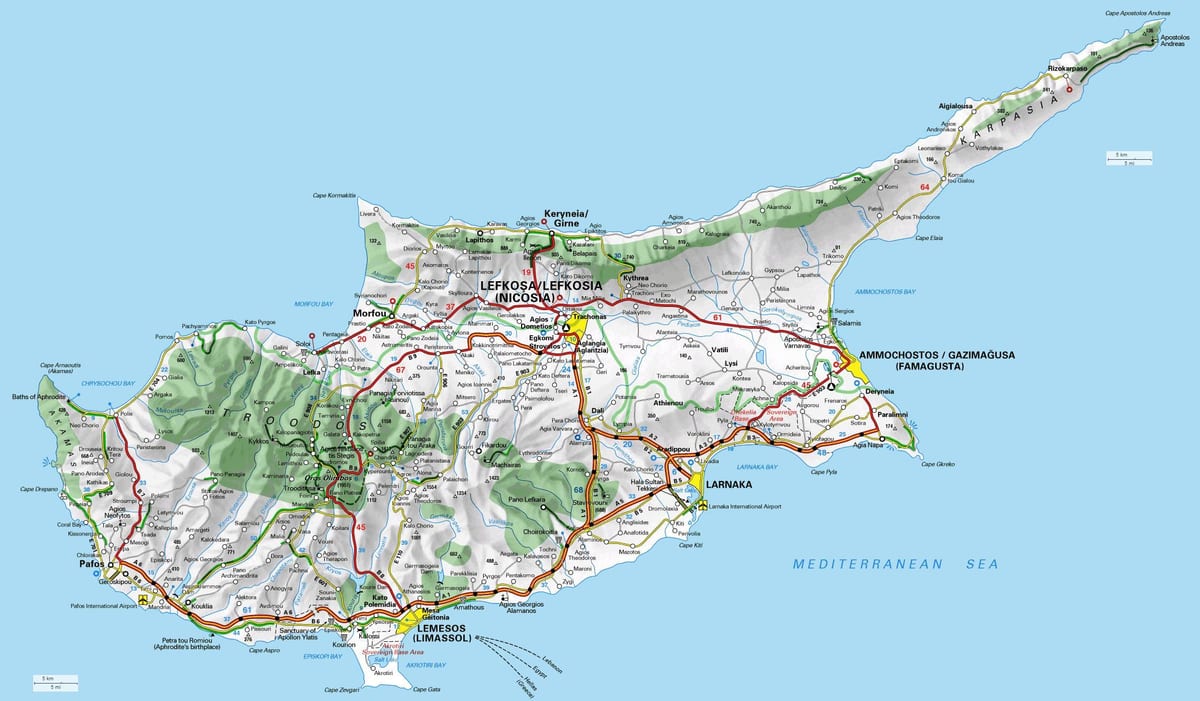 Mapa de Chipre puntos de cruce de frontera