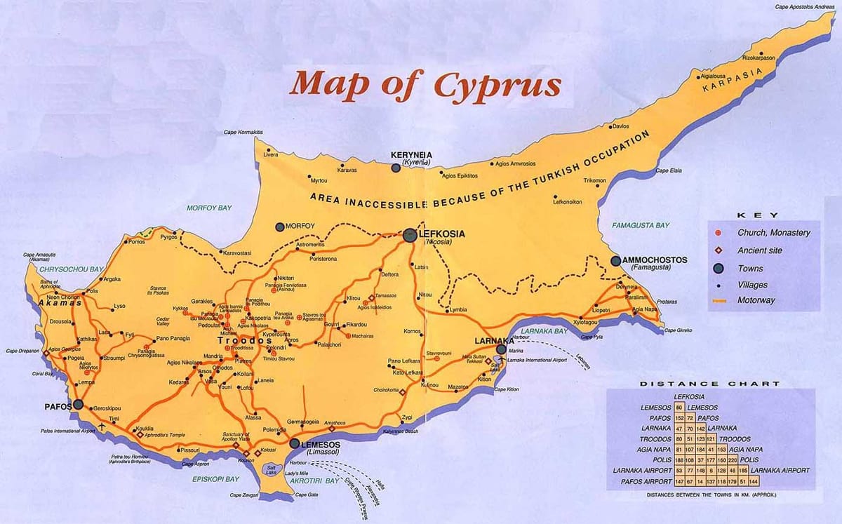 Chipre destinos de vacaciones mapa