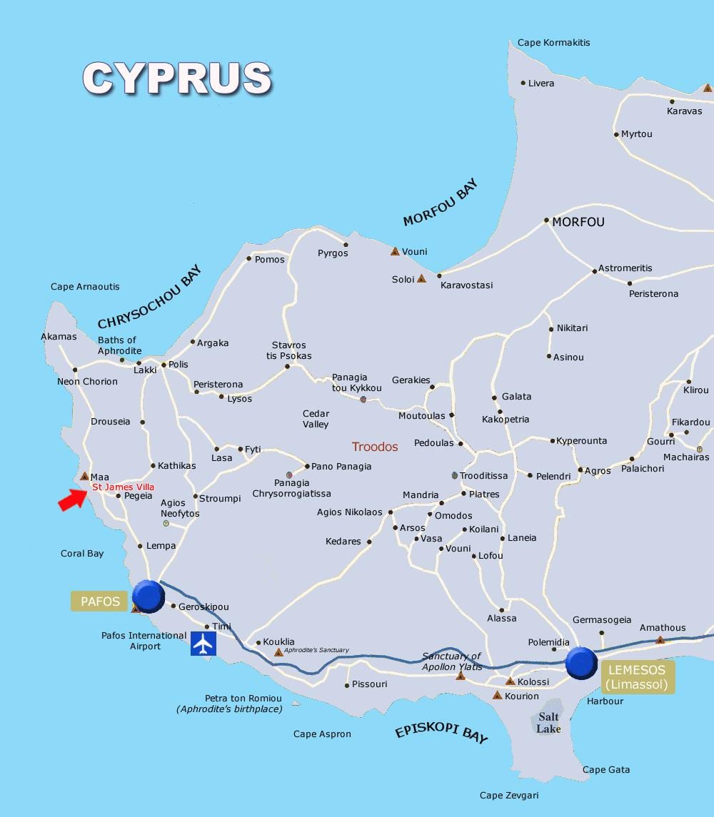 Mapa de la bahía de coral Chipre