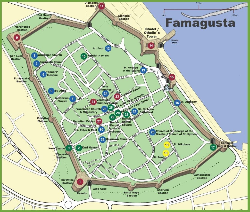 mapa de famagusta, Chipre del norte