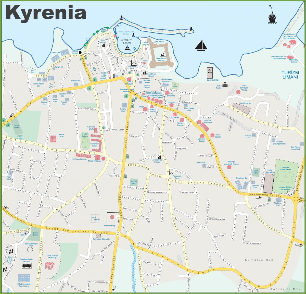 mapa del norte de Chipre kyrenia