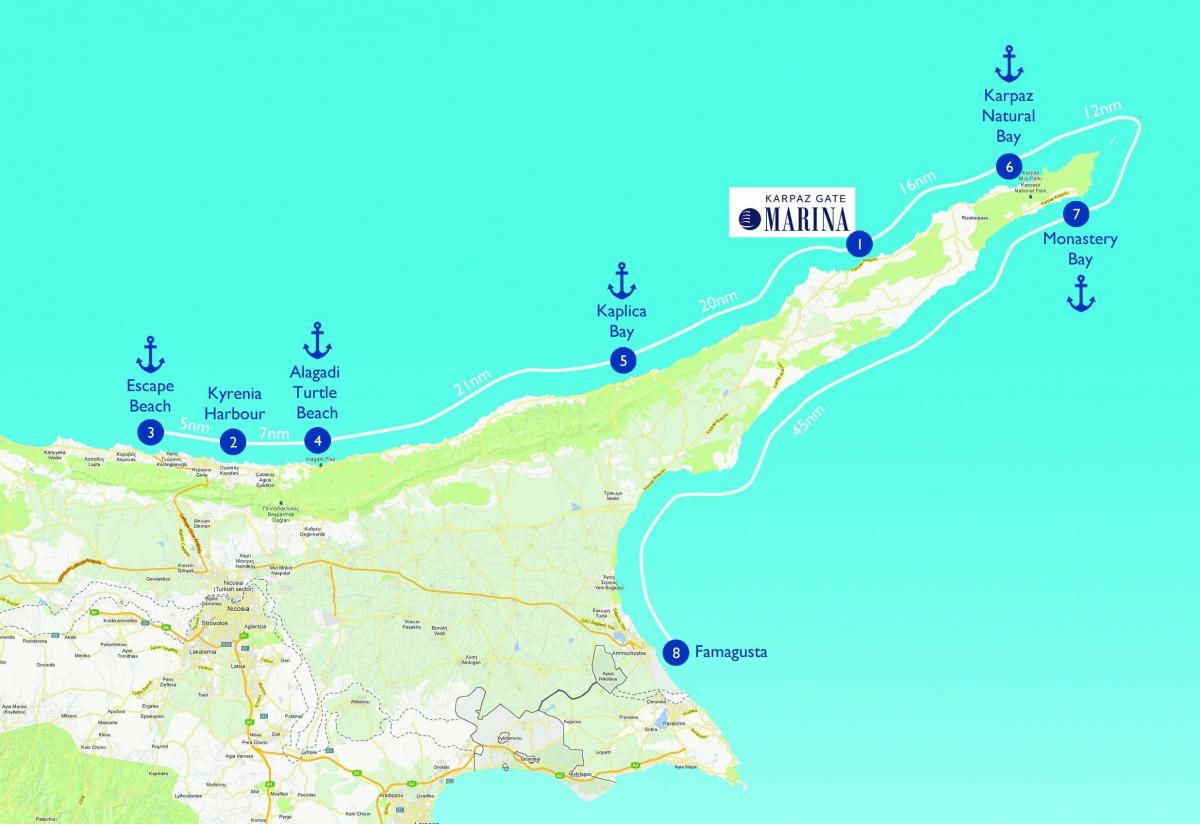 Mapa de la playa de la tortuga Chipre
