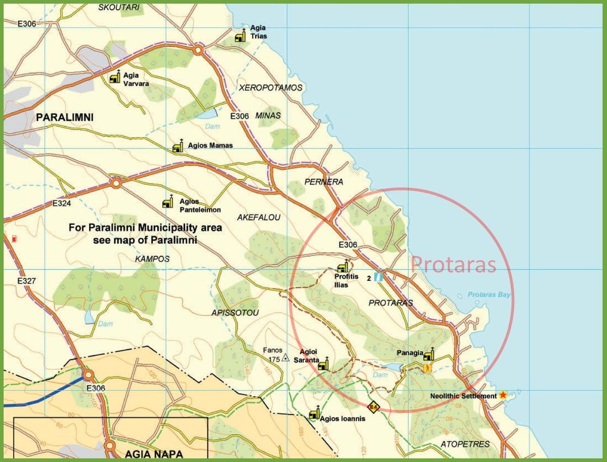mapa de calle de protaras, Chipre