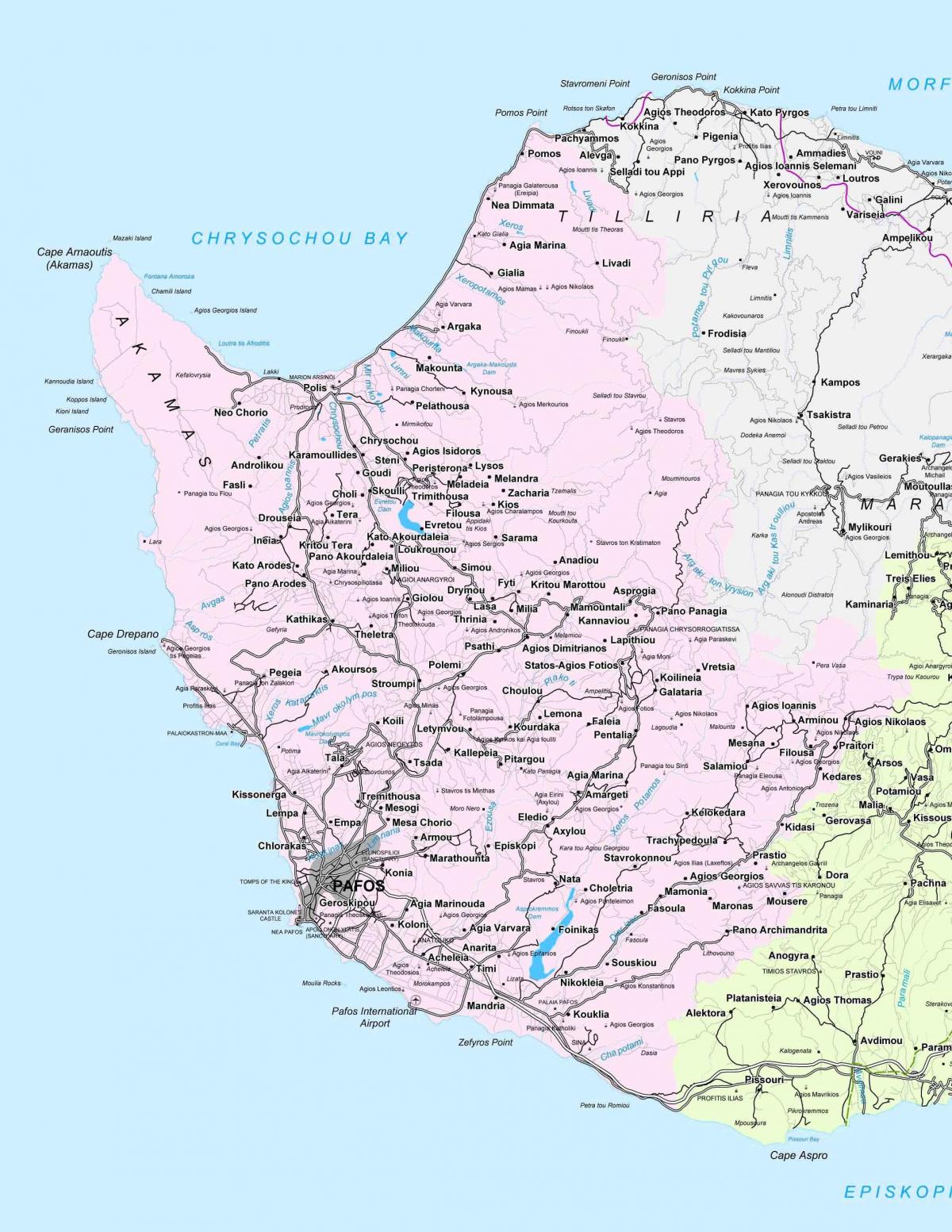 mapa de calle de paphos, Chipre