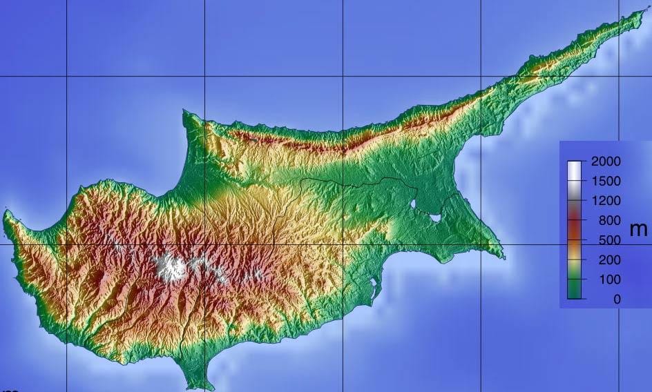 Mapa de montañas de Chipre