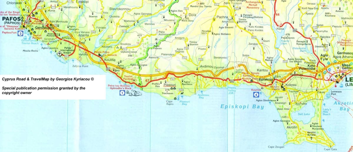 Mapa de pissouri playa de Chipre 